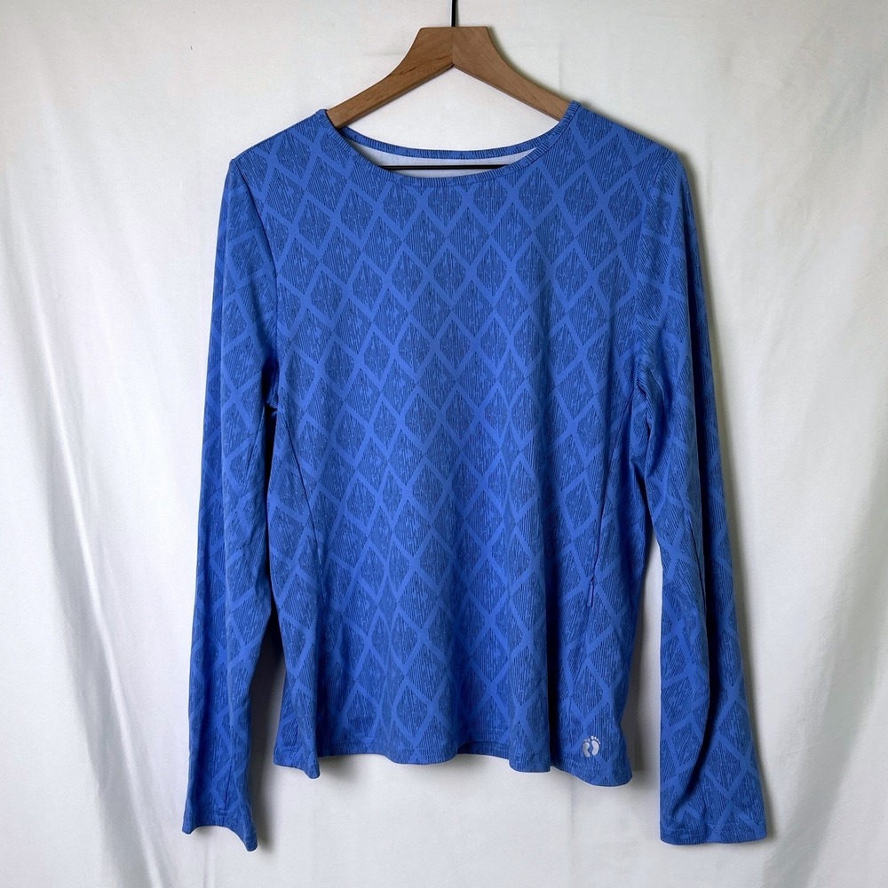 Hang Ten Womens Diamond Print Active Long Sleeve Top Size XL Blue Beach Swim